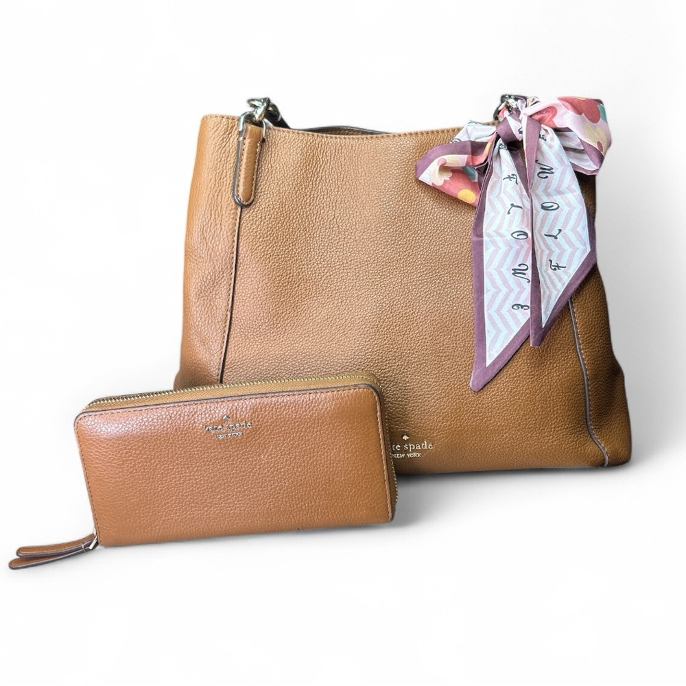 Kate Spade Tan Shoulder Bag with Scarf Accent